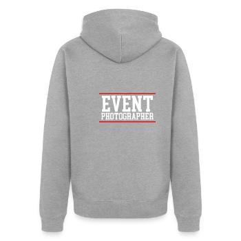 Event Fotograf - Unisex Premium Bio Zip Hoodie - Grau meliert - Hinten - Nico (187cm)