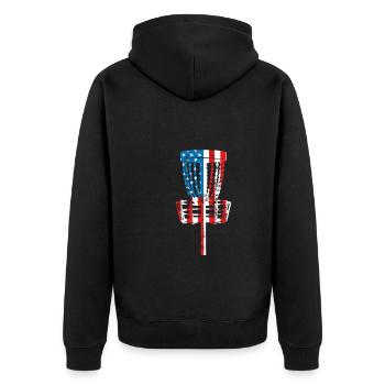 Disc-golf-fangkorb Usa-flagge - Unisex Premium Organic Zip Hoodie - black - Back - Nico (187cm)