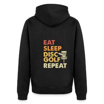 Eating sleep discgolf - Unisex Premium Organic Zip Hoodie - black - Back - Nico (187cm)