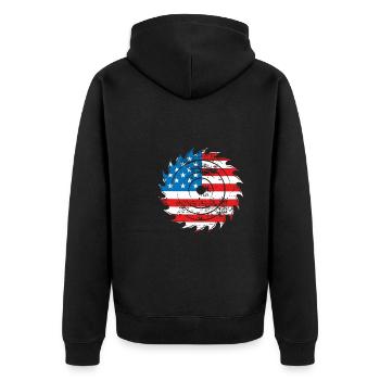 Usa-flagge In Einer Säge - Unisex Premium Bio Zip Hoodie - Schwarz - Hinten - Nico (187cm)