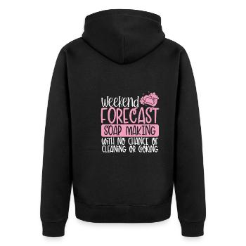 Wochenendprognose Seifenherstellung - Unisex Premium Bio Zip Hoodie - Schwarz - Hinten - Nico (187cm)
