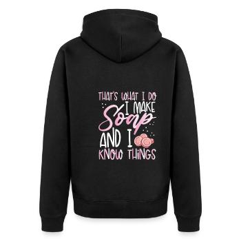 Ich Mache Seife Und Ich Weiß Dinge - Unisex Premium Bio Zip Hoodie - Schwarz - Hinten - Nico (187cm)