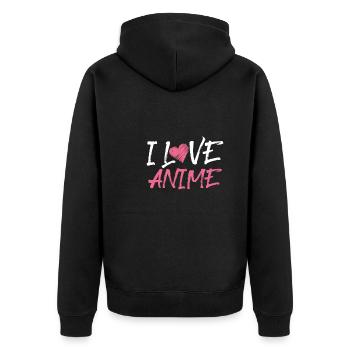 I love anime - Unisex Premium Organic Zip Hoodie - black - Back - Nico (187cm)
