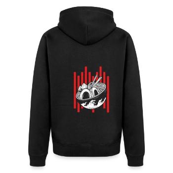 Weiße Ramen Nudeln - Unisex Premium Bio Zip Hoodie - Schwarz - Hinten - Nico (187cm)