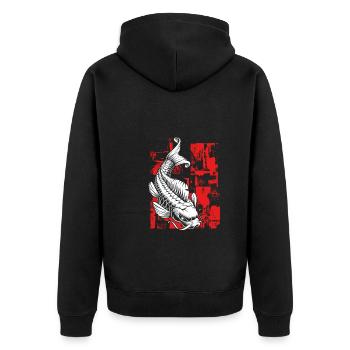 Weißer Koi mit rot - Unisex Premium Bio Zip Hoodie - Schwarz - Hinten - Nico (187cm)