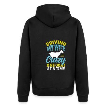 Macht Meine Frau Verrückt - Unisex Premium Bio Zip Hoodie - Schwarz - Hinten - Nico (187cm)