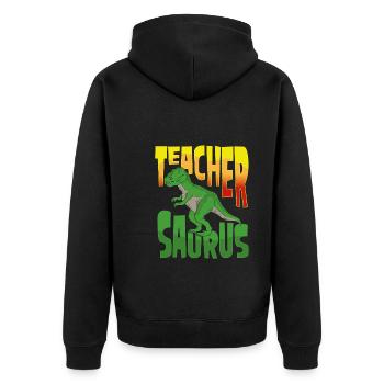 Lehrer T rex dinosaurier - Unisex Premium Bio Zip Hoodie - Schwarz - Hinten - Nico (187cm)