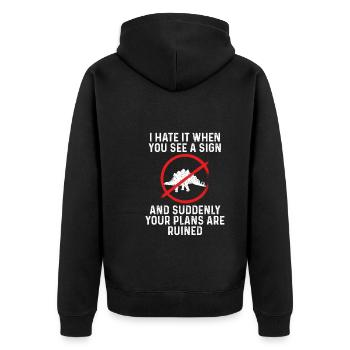 Stegosaurus Auf Einem Schild - Unisex Premium Bio Zip Hoodie - Schwarz - Hinten - Nico (187cm)
