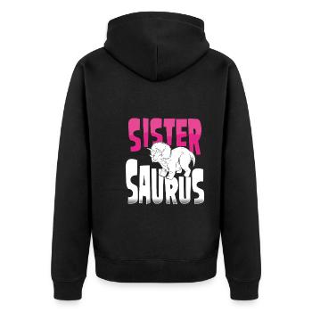 Schwester Triceratops - Unisex Premium Bio Zip Hoodie - Schwarz - Hinten - Nico (187cm)