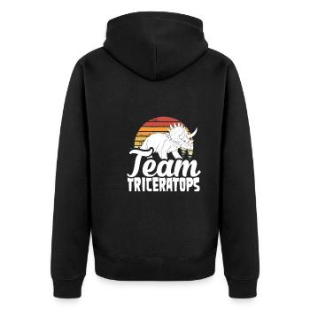 Team Triceratops Retro-sonne - Unisex Premium Bio Zip Hoodie - Schwarz - Hinten - Nico (187cm)