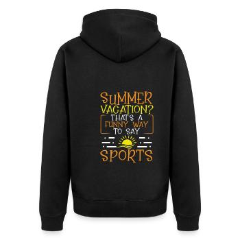 Sportliche Sommerferien - Unisex Premium Bio Zip Hoodie - Schwarz - Hinten - Nico (187cm)