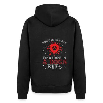 Find hope in the eyes of a - Unisex Premium Organic Zip Hoodie - black - Back - Nico (187cm)