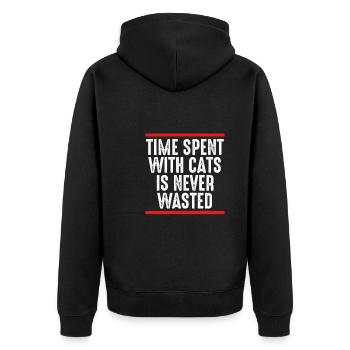 Time spent with cats is never - Unisex Premium Organic Zip Hoodie - black - Back - Nico (187cm)