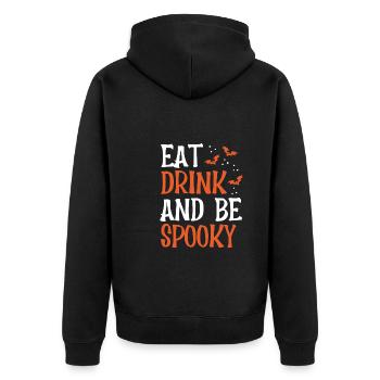 Iss, Trink Und Sei Gruselig - Unisex Premium Bio Zip Hoodie - Schwarz - Hinten - Nico (187cm)