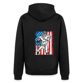 Quaterback sur un drapeau des États-Unis - Veste à capuche bio Premium Unisexe - noir - Dos - Nico (187cm)