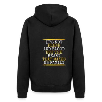 Das Herz das uns zur Familie macht - Unisex Premium Bio Zip Hoodie - Schwarz - Hinten - Nico (187cm)