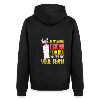 Lama Sportlehrer - Unisex Premium Bio Zip Hoodie - Schwarz - Hinten - Nico (187cm)
