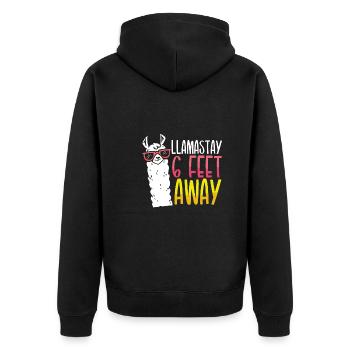 Lamastay Sechs Meter Entfernt - Unisex Premium Bio Zip Hoodie - Schwarz - Hinten - Nico (187cm)