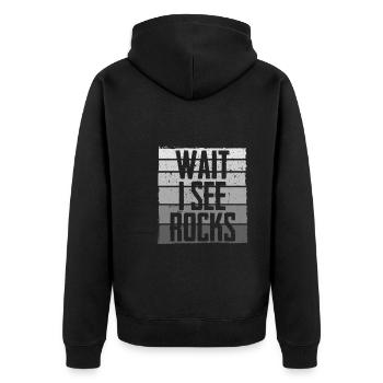 Warte ich sehe Steine - Unisex Premium Bio Zip Hoodie - Schwarz - Hinten - Nico (187cm)
