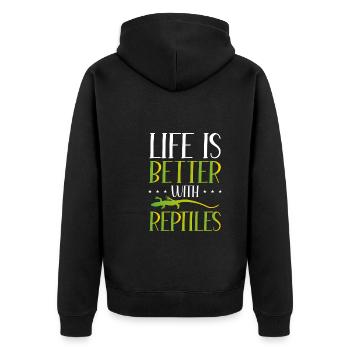 Das Leben Ist Besser Mit Reptilien - Unisex Premium Bio Zip Hoodie - Schwarz - Hinten - Nico (187cm)