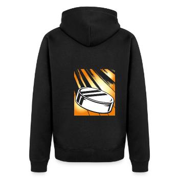 Rondelle de hockey jaune - Veste à capuche bio Premium Unisexe - noir - Dos - Nico (187cm)