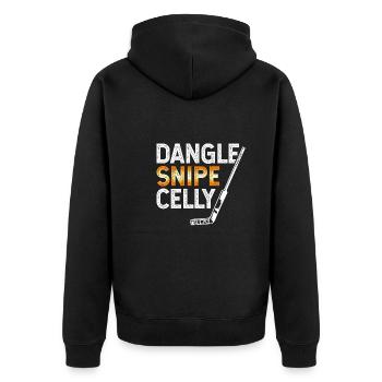Dangle Snipe Celly - Unisex Premium Organic Zip Hoodie - black - Back - Nico (187cm)