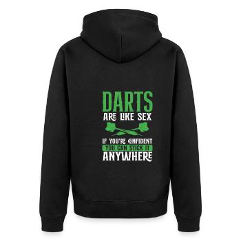 Darts sind wie Sex - Unisex Premium Bio Zip Hoodie - Schwarz - Hinten - Nico (187cm)