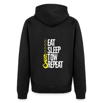 Eat Sleep Tow Wiederholen - Unisex Premium Bio Zip Hoodie - Schwarz - Hinten - Nico (187cm)