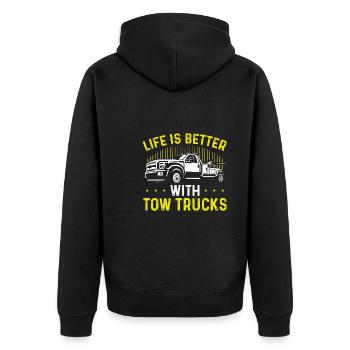 Das Leben Ist Besser Mit Abschleppwagen - Unisex Premium Bio Zip Hoodie - Schwarz - Hinten - Nico (187cm)