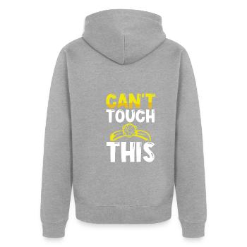 Kannst es nicht anfassen - Unisex Premium Bio Zip Hoodie - Grau meliert - Hinten - Nico (187cm)
