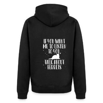Sprechen Sie Mit Mir Über Frettchen - Unisex Premium Bio Zip Hoodie - Schwarz - Hinten - Nico (187cm)