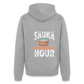 Sauna Le nouvel Happy Hour - Veste à capuche bio Premium Unisexe - gris chiné - Dos - Nico (187cm)