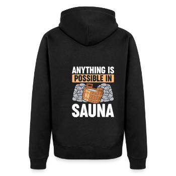 In Der Sauna Ist Alles Möglich - Unisex Premium Bio Zip Hoodie - Schwarz - Hinten - Nico (187cm)