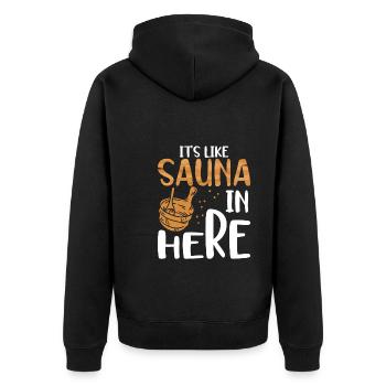 Es Ist Wie Eine Sauna Hier - Unisex Premium Bio Zip Hoodie - Schwarz - Hinten - Nico (187cm)