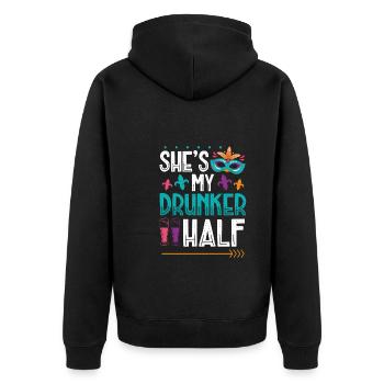 Sie Ist Meine Betrunkene Hälfte - Unisex Premium Bio Zip Hoodie - Schwarz - Hinten - Nico (187cm)