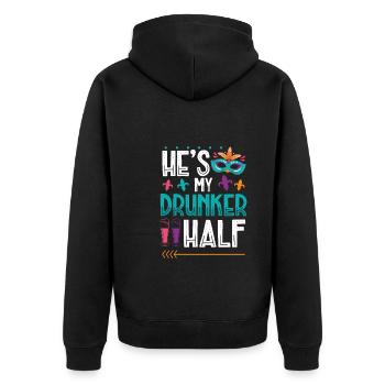Hes My Drunken Half - Unisex Premium Organic Zip Hoodie - black - Back - Nico (187cm)