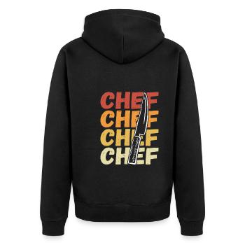 Retro Buntes Messer Des Kochs - Unisex Premium Bio Zip Hoodie - Schwarz - Hinten - Nico (187cm)