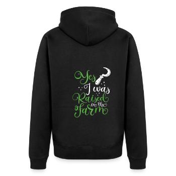 Ich Bin Auf Dem Bauernhof Aufgewachsen - Unisex Premium Bio Zip Hoodie - Schwarz - Hinten - Nico (187cm)