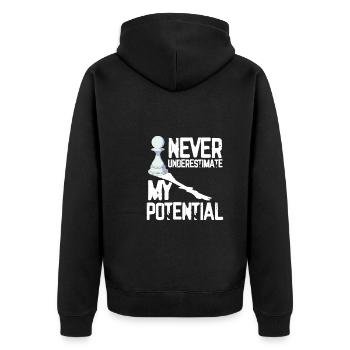 Never underestimate my potential - Unisex Premium Organic Zip Hoodie - black - Back - Nico (187cm)