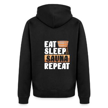 Eating Sleep and repeat sauna - Unisex Premium Organic Zip Hoodie - black - Back - Nico (187cm)
