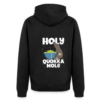Heiliger Quokka Maulwurf - Unisex Premium Bio Zip Hoodie - Schwarz - Hinten - Nico (187cm)