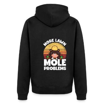 Mehr Probleme Mit Rasenmaulwürfen - Unisex Premium Bio Zip Hoodie - Schwarz - Hinten - Nico (187cm)