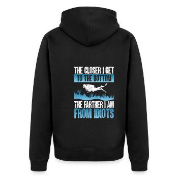 Weiter Bin Ich Von Idioten weg - Unisex Premium Bio Zip Hoodie - Schwarz - Hinten - Nico (187cm)