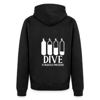 Tauchen Sie Es Reduziert Den Druck - Unisex Premium Bio Zip Hoodie - Schwarz - Hinten - Nico (187cm)