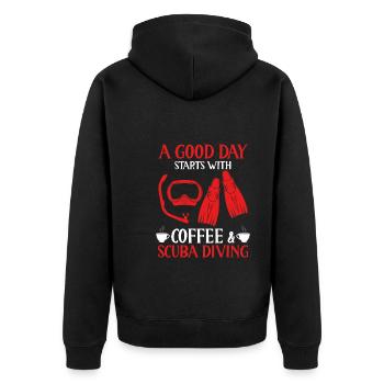 Ein Guter Tag Beginnt Mit Kaffee - Unisex Premium Bio Zip Hoodie - Schwarz - Hinten - Nico (187cm)