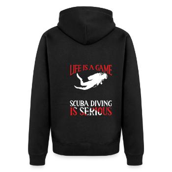 Das Leben Ist Ein Sporttauchen - Unisex Premium Bio Zip Hoodie - Schwarz - Hinten - Nico (187cm)