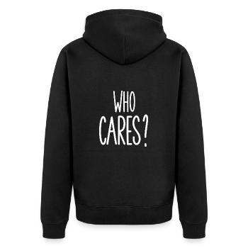 wen interessiert das - Unisex Premium Bio Zip Hoodie - Schwarz - Hinten - Nico (187cm)