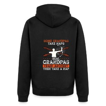 Opa trainiert Bogenschießen - Unisex Premium Bio Zip Hoodie - Schwarz - Hinten - Nico (187cm)