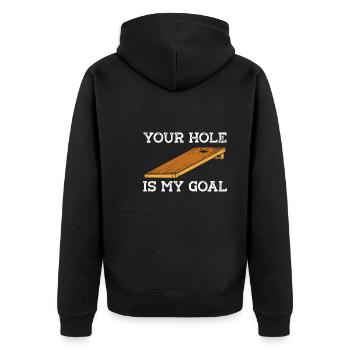 Loch In Der Holzplatte - Unisex Premium Bio Zip Hoodie - Schwarz - Hinten - Nico (187cm)