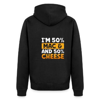 Je suis cinquante Mac et cinquante fromages - Veste à capuche bio Premium Unisexe - noir - Dos - Nico (187cm)